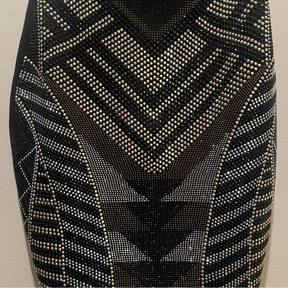 π₯ Ruby Rox Sexy Strapless Studded Mini Dress β¨ Gold & Silver Studs Small S π€ - Picture 4 of 5
